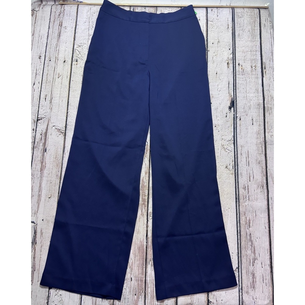Quince Straight Leg Stretch Crepe Classic Flat Front Pants Blue Women's 14